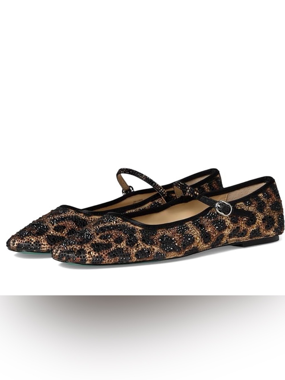 Betsey Johnson Loral Leopard Print Rhinestone Mary Jane Flats